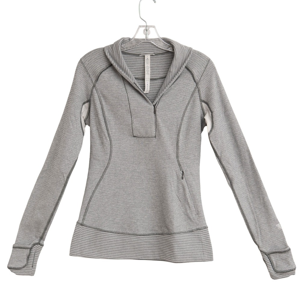 Lululemon SOFT Grey Stripe Athleisure Pop Over Sweatshirt Size 6 Loungewear Yoga